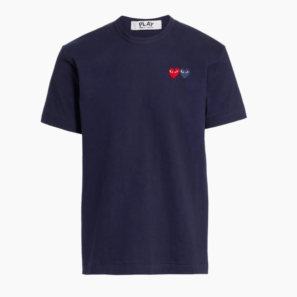 Comme des Garcons PLAY Blue Short Sleeve Tee with Heart Detail